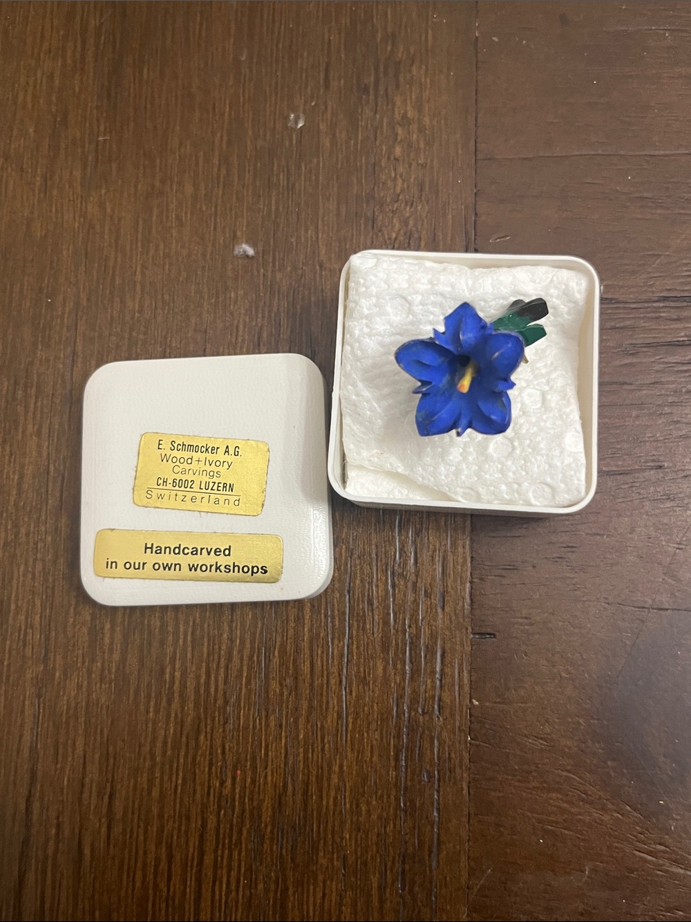 Alpine Gentian Flower Swiss-wood Brooch